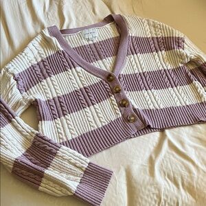 Pink Rose Lavender and Cream Striped Cardigan